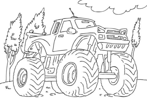 Dibujo de Monster Truck en la Carretera para Colorear