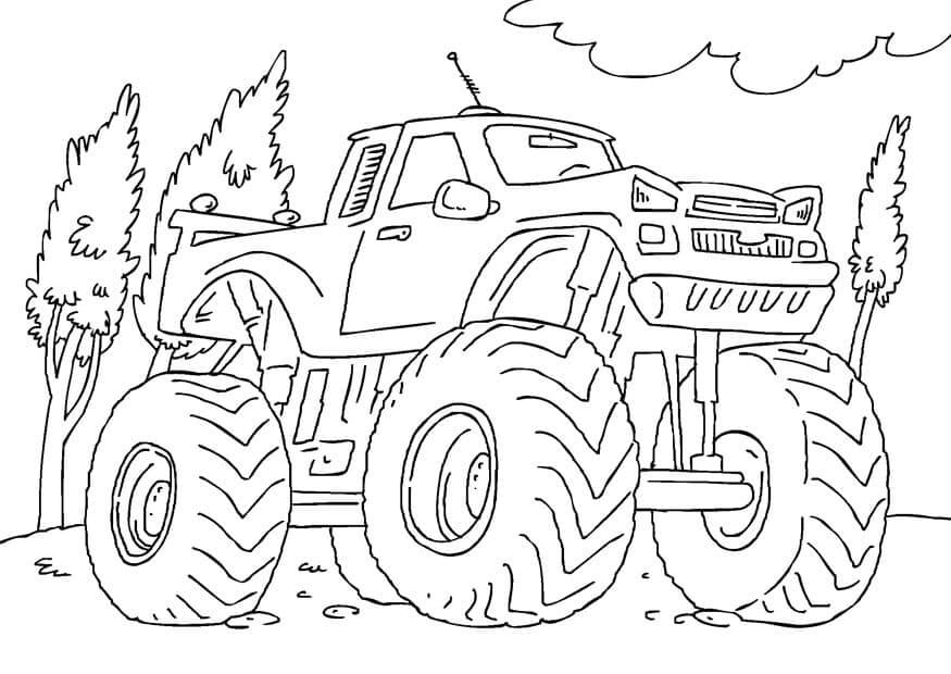 Dibujo de Monster Truck en la Carretera para Colorear