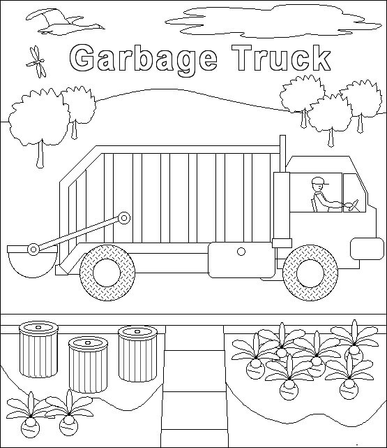 Dibujo de Camión de Basura de Dibujos Animados para Colorear