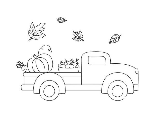 Dibujo de Camioneta en el día de acción de Gracias para Colorear