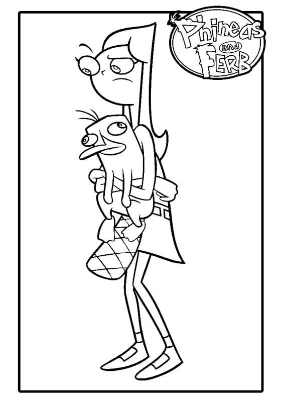 Dibujo de Candace Enojada Abrazando a Perry para Colorear