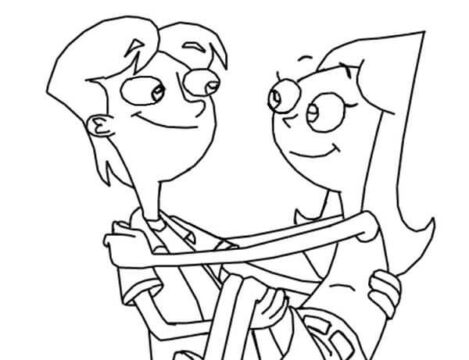 Dibujo de Jeremy Abrazando a Candace para Colorear