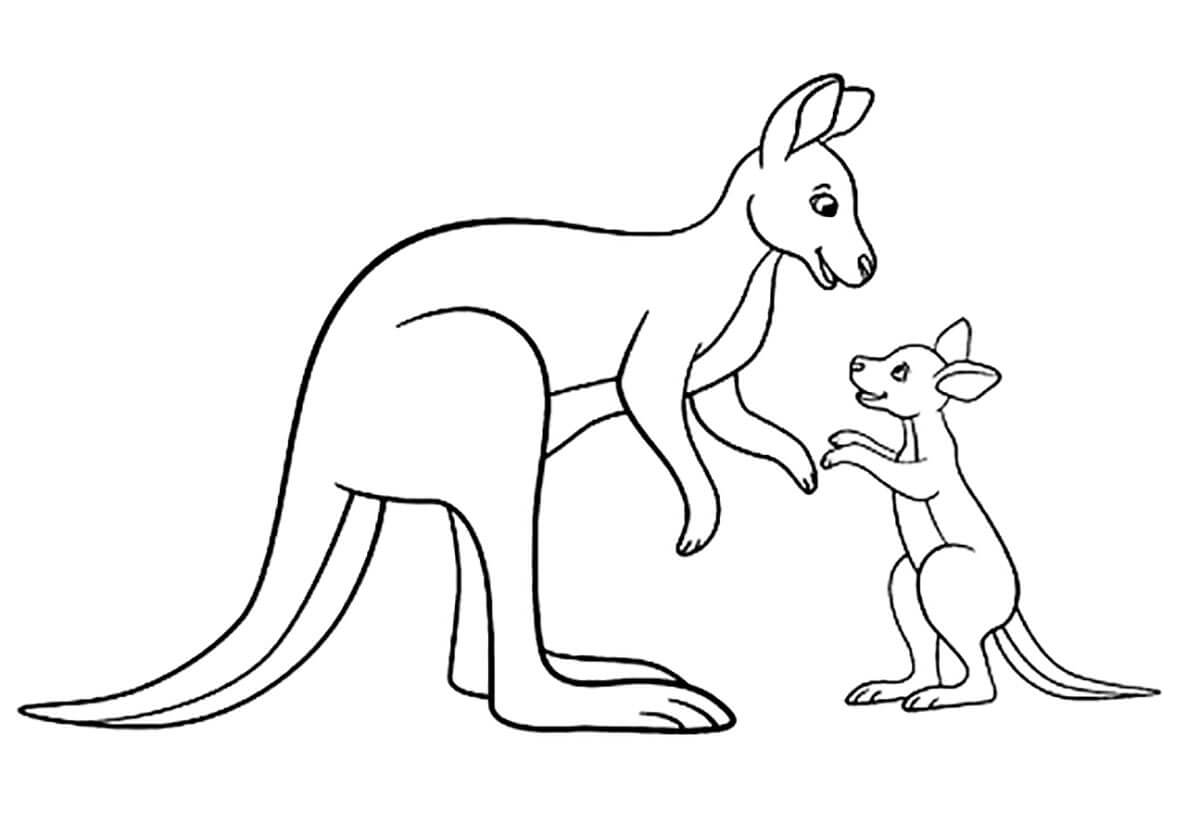 Dibujo de Canguro Bsico de Madre y Beb para Colorear