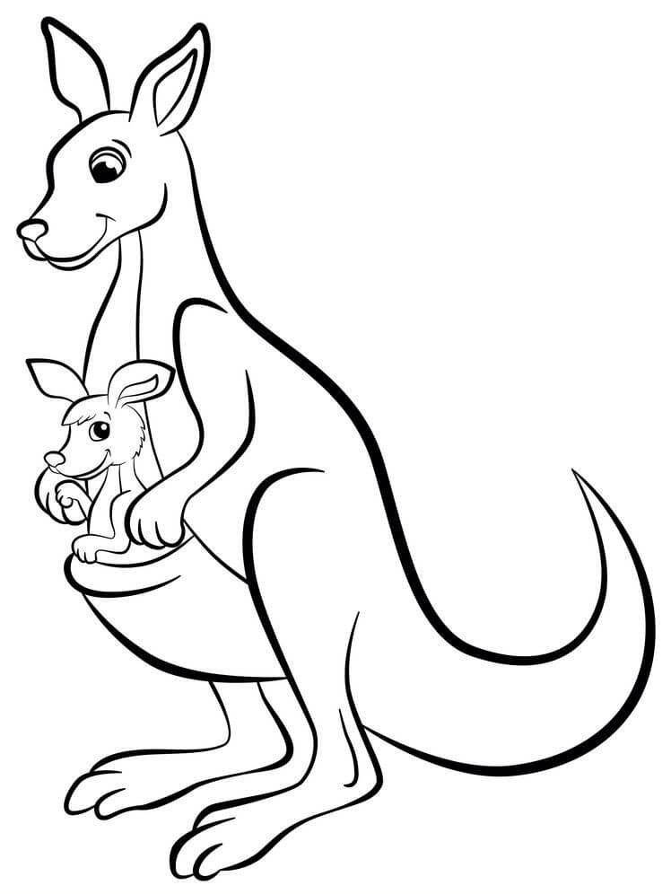 Dibujo de Canguro Simple Madre y Beb para Colorear