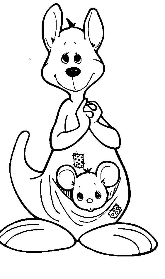 Dibujo de Canguro de Dibujos Animados Linda para Colorear
