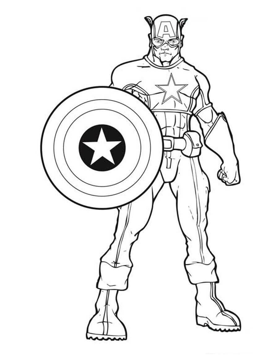 Dibujo de Capitán América de Dibujos Animados de Pie para Colorear