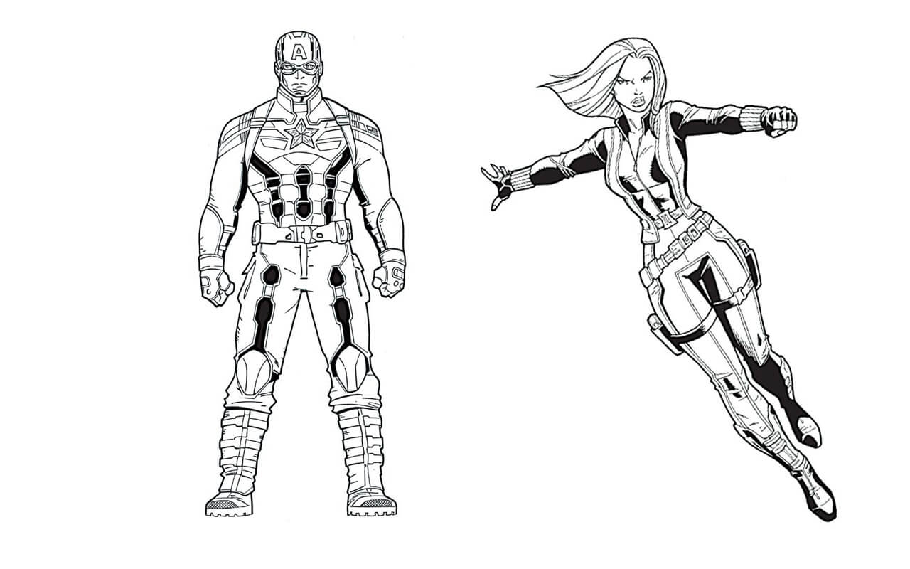 Dibujo de Capitán América y Black Window para Colorear