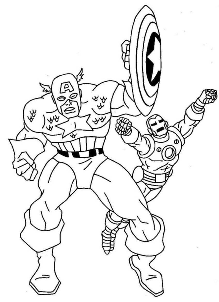 Dibujo de Capitán América y Ironman Volando para Colorear