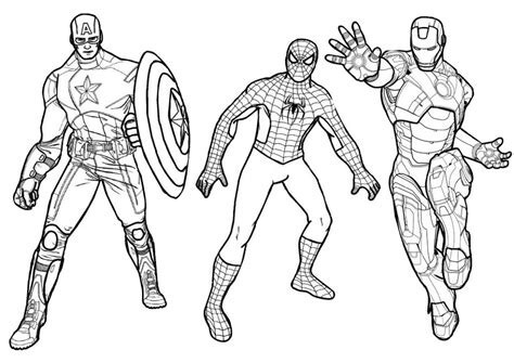 Dibujo de Capitán América y Spiderman Ironman para Colorear