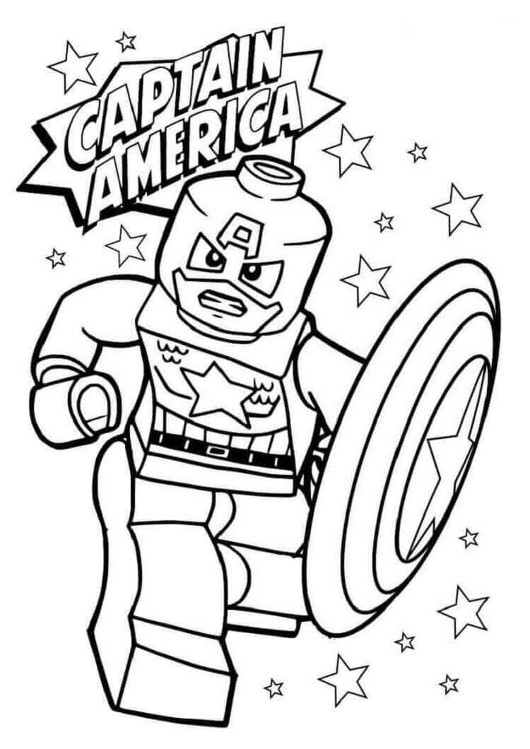 Dibujo de Enojado Lego capitán América con Estrella para Colorear