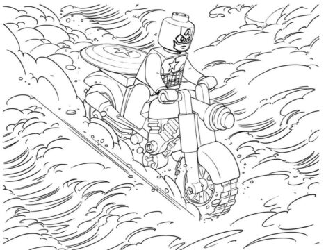 Dibujo de Lego capitán América Montando en Moto para Colorear