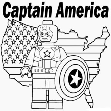 Dibujo de Lego capitán América y Bandera América para Colorear