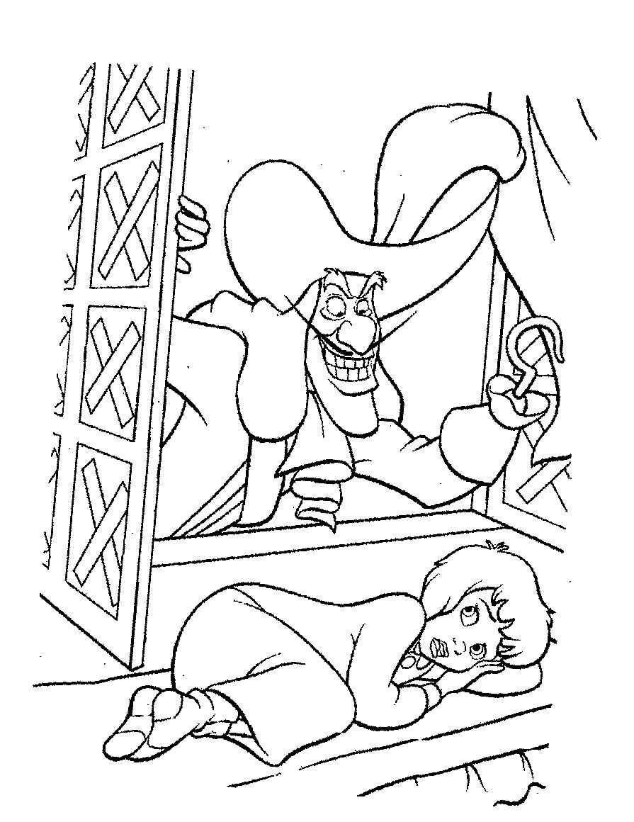 Dibujo de Capitn Garfio Divertido y Wendy Acostada para Colorear