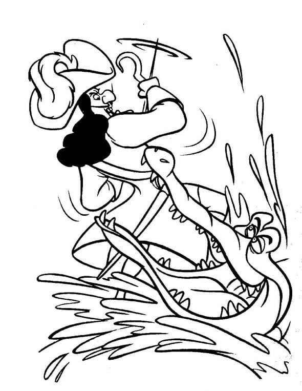 Dibujo de Capitn Garfio Luchando con Cocodrilo para Colorear