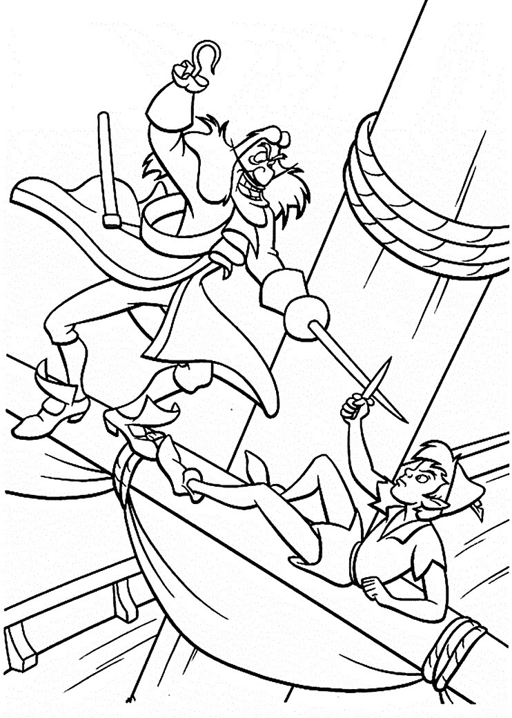 Dibujo de Capitn Garfio Luchando con Peter Pan para Colorear