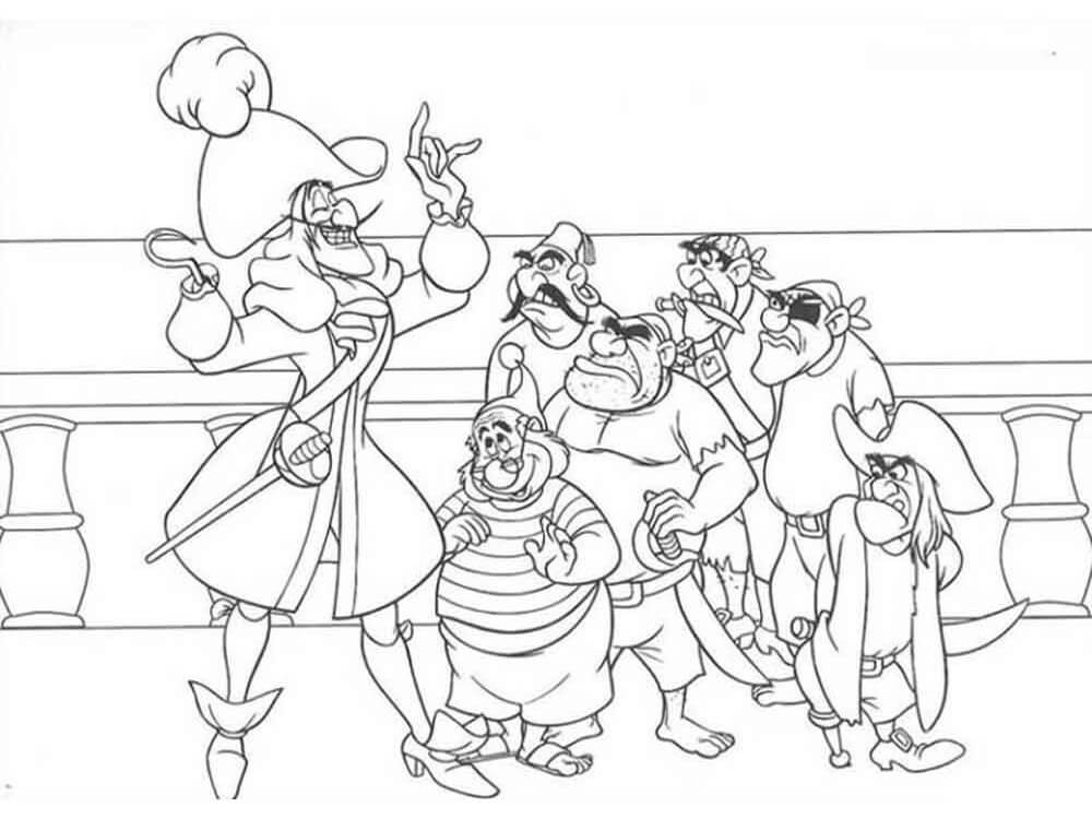 Dibujo de Capitn Garfio y Miembros de la Tripulacin para Colorear
