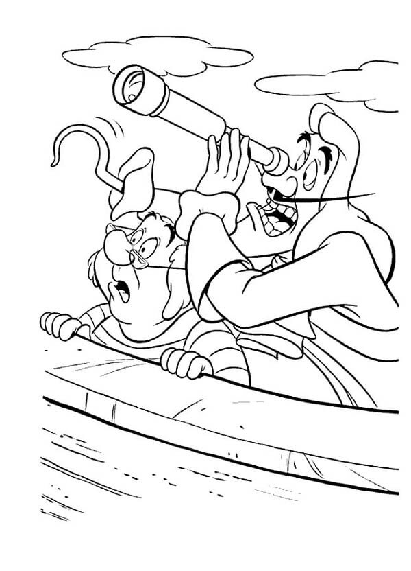 Dibujo de Capitn Garfio y Mr Smee Espiando a Peter Pan para Colorear