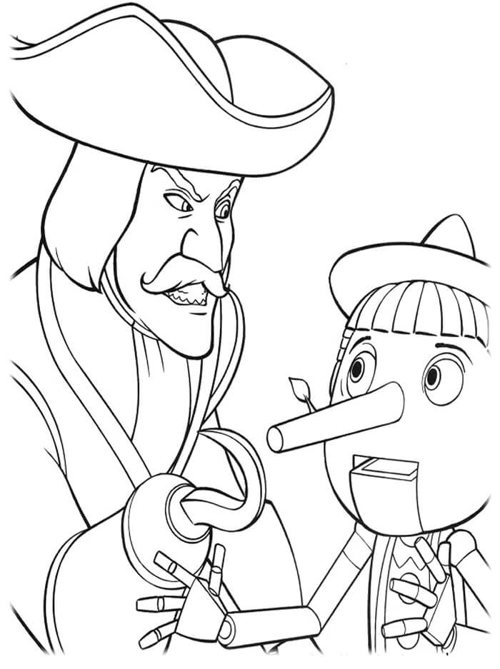 Dibujo de Capitn Garfio y Pinocho para Colorear