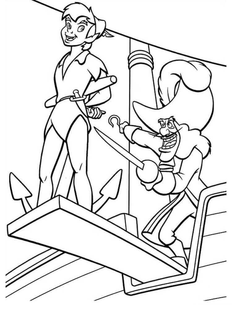 Dibujo de Impresionante Capitn Hook y Peter Pan para Colorear