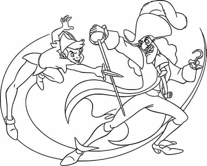 Dibujo de Peter Pan y el Capitn Garfio Peleando para Colorear