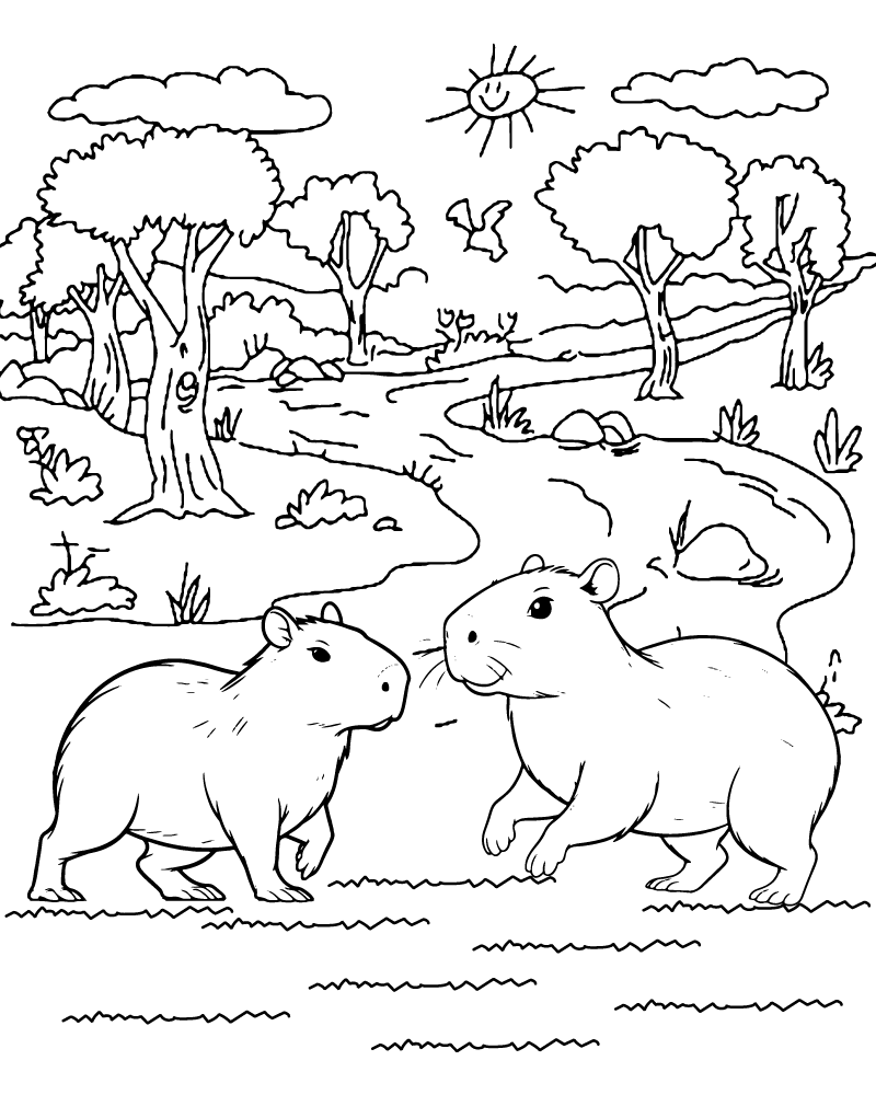 Dibujo de Capybara Coloring Page For Kids para Colorear