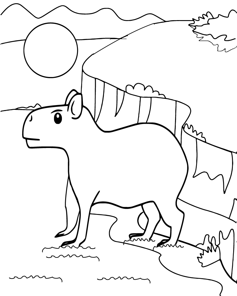 Dibujo de Capybara Coloring Page With Habitat para Colorear