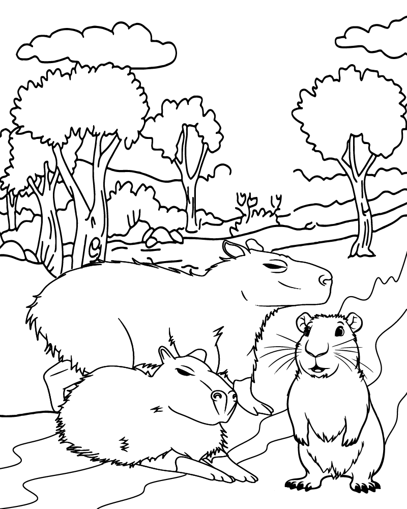 Dibujo de Capybara Family In The Savanna Coloring Page para Colorear