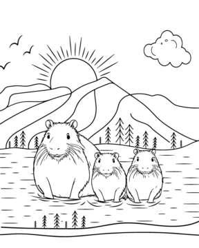 Dibujo de Capybara Nature Coloring Page para Colorear