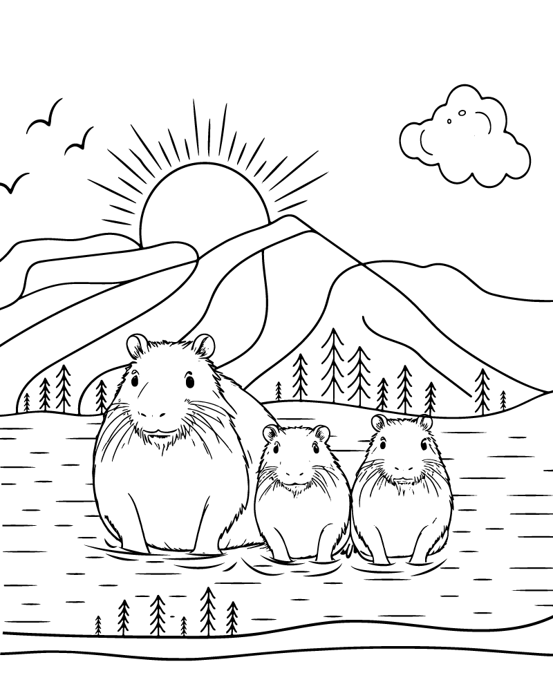 Dibujo de Capybara Nature Coloring Page para Colorear