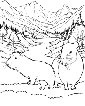 Dibujo de Capybaras In The Mountain Valley Coloring Page para Colorear