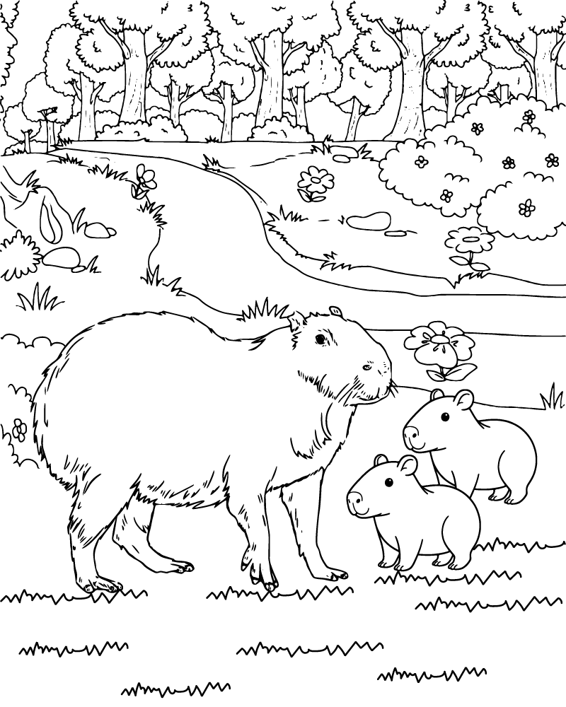 Dibujo de Cute Capybara Coloring Page para Colorear