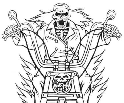 Dibujo de Cara Fantasma Montando Bicicleta de Motor para Colorear