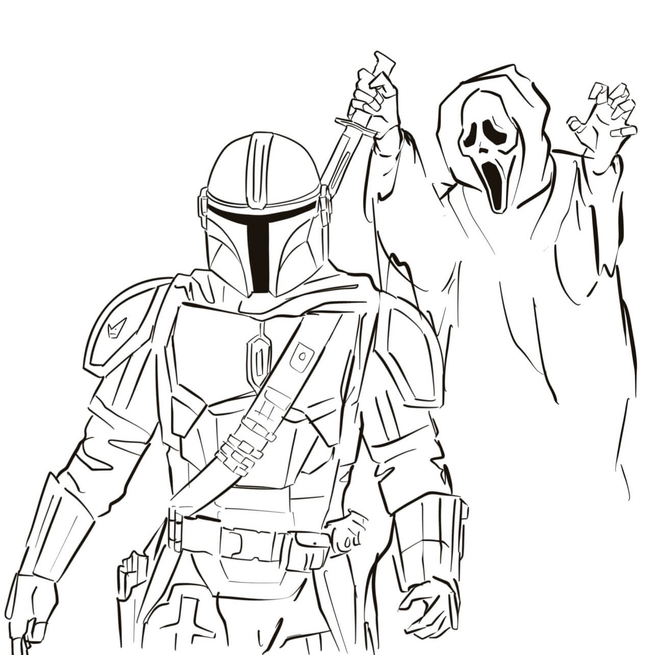 Dibujo de Cara Fantasma y Caballero para Colorear