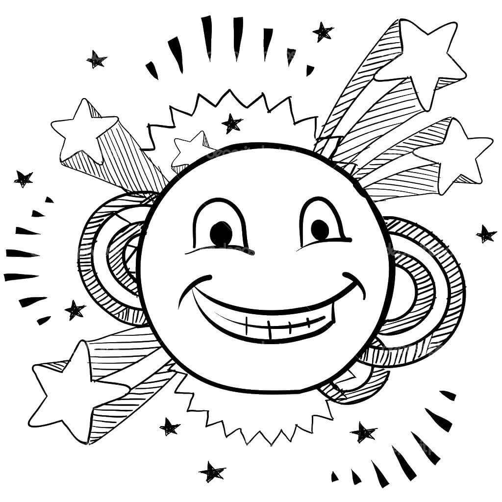 Dibujo de Cara Sonriente y Estrella para Colorear