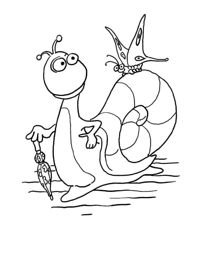 Dibujo de Mariposa Sobre Caracol para Colorear
