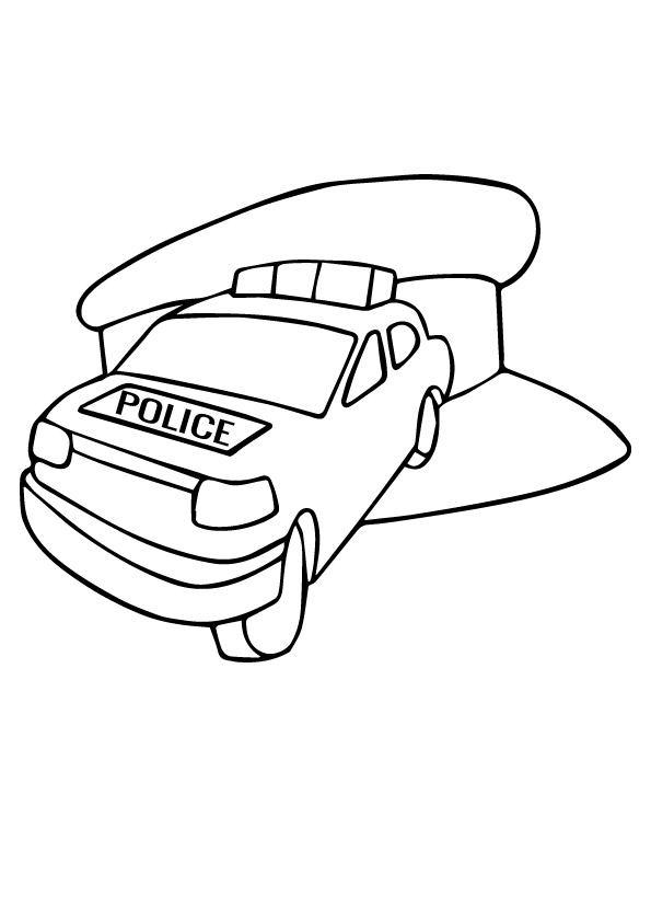 Dibujo de Coche de policía y Sombrero para Colorear