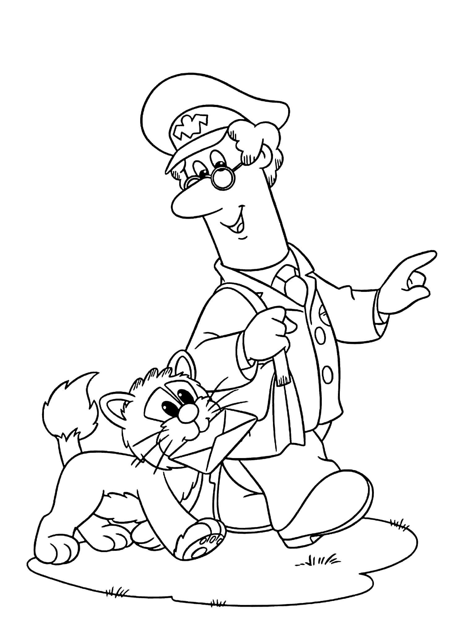 Dibujo de Cartero Pat y Gato Caminando para Colorear