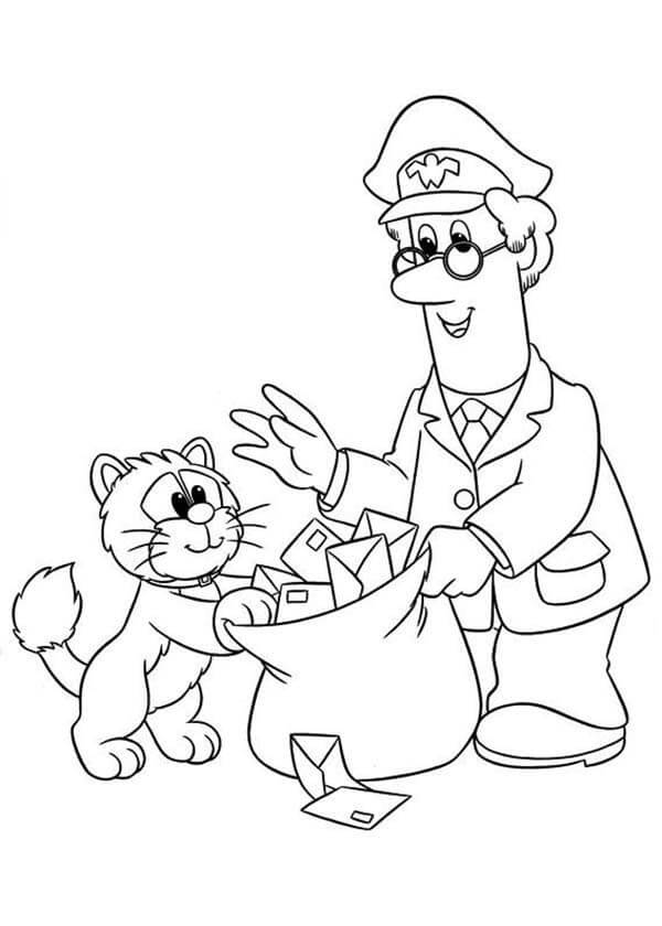 Dibujo de Cartero Pat y Gato con Letras para Colorear