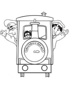 Dibujo de Pat el Cartero Toma el Paseo del Cohete Grendale el Tren para Colorear