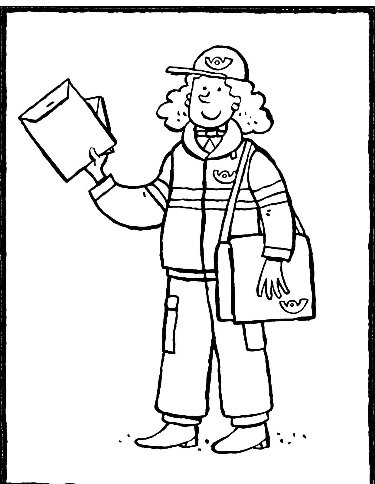 Dibujo de Cartero Hembra Sonriente para Colorear