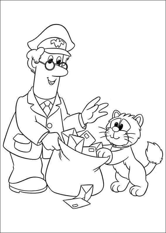 Dibujo de Cartero y Gato Lindo para Colorear