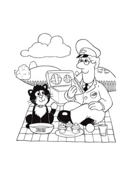 Dibujo de Cartero y Gato Sentado para Colorear
