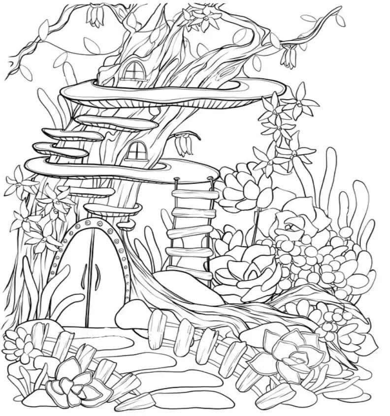 Dibujo de Adorable Casa de Hadas para Colorear