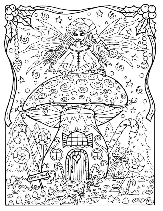 Dibujo de Casa de Hadas en Navidad para Colorear