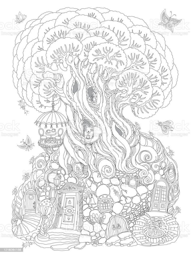 Dibujo de Casa de Hadas Imprimible para Colorear