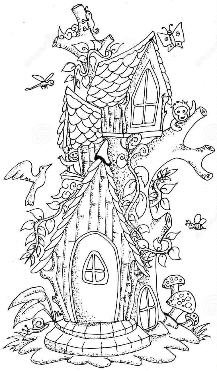 Dibujo de Casa de Hadas y Animal para Colorear