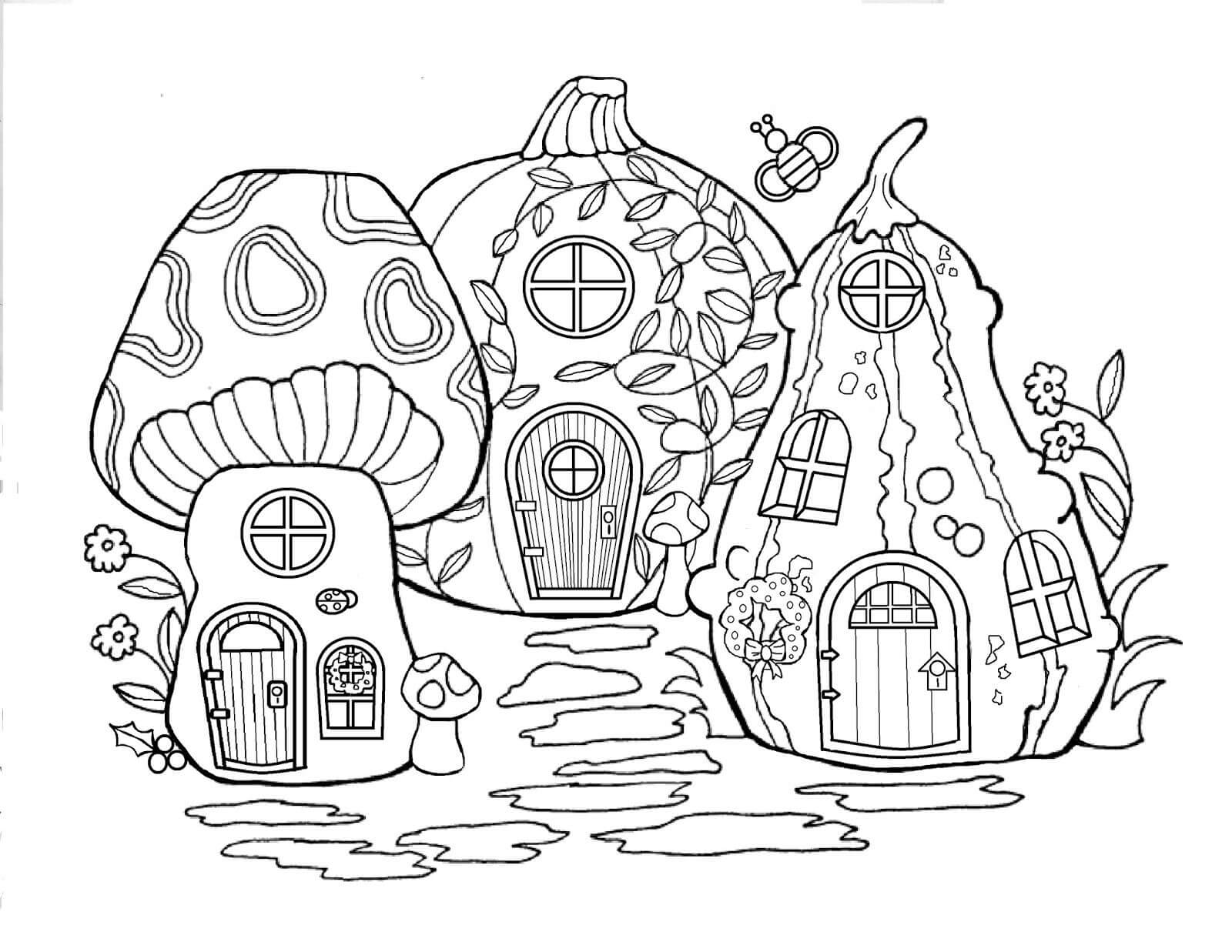 Dibujo de Gran Casa de Hadas para Colorear