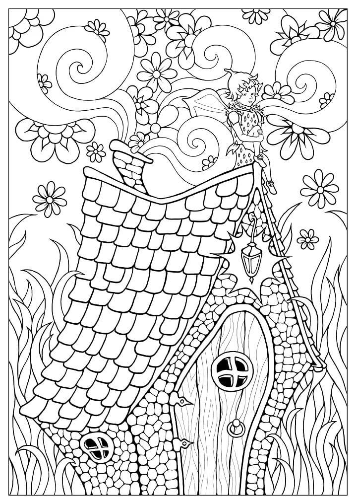 Dibujo de Impresionante Casa de Hadas para Colorear
