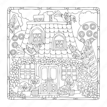 Dibujo de Mano Dibujar Casa de Hadas para Colorear