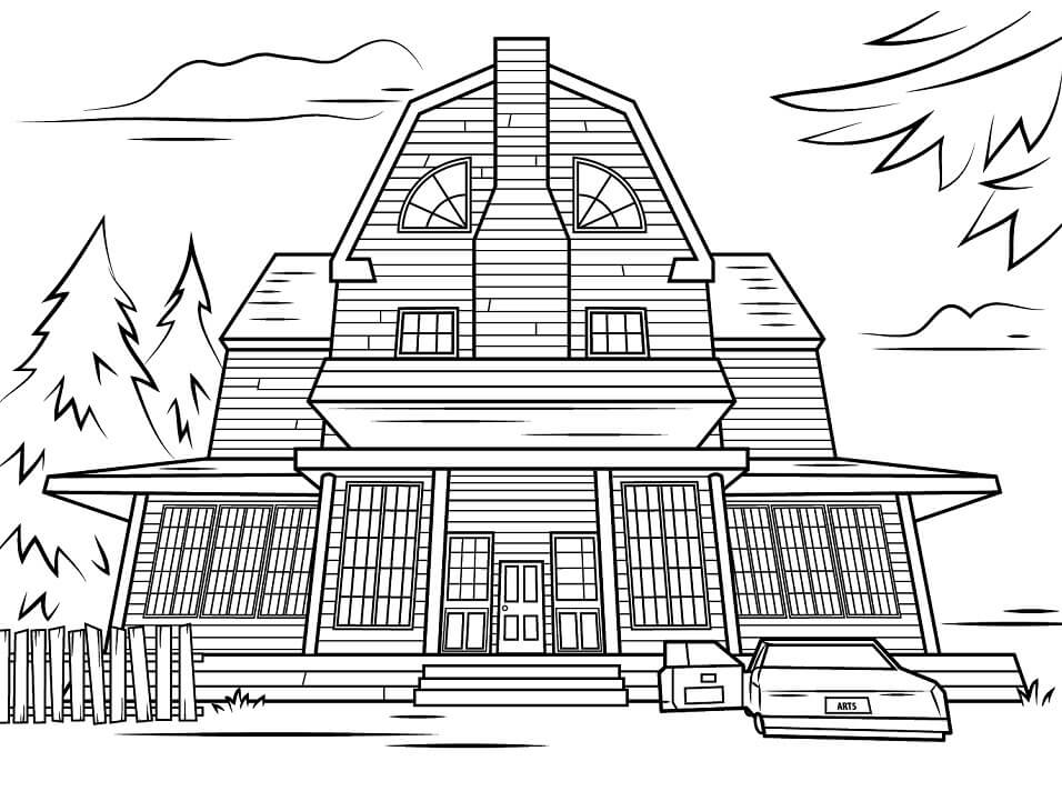 Dibujo de Casa Embrujada Aterradora para Colorear